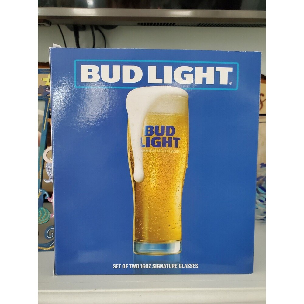 Anheuser-Busch Bud Light  Essential Beer Glasses, 16oz Set of 2 New in Box